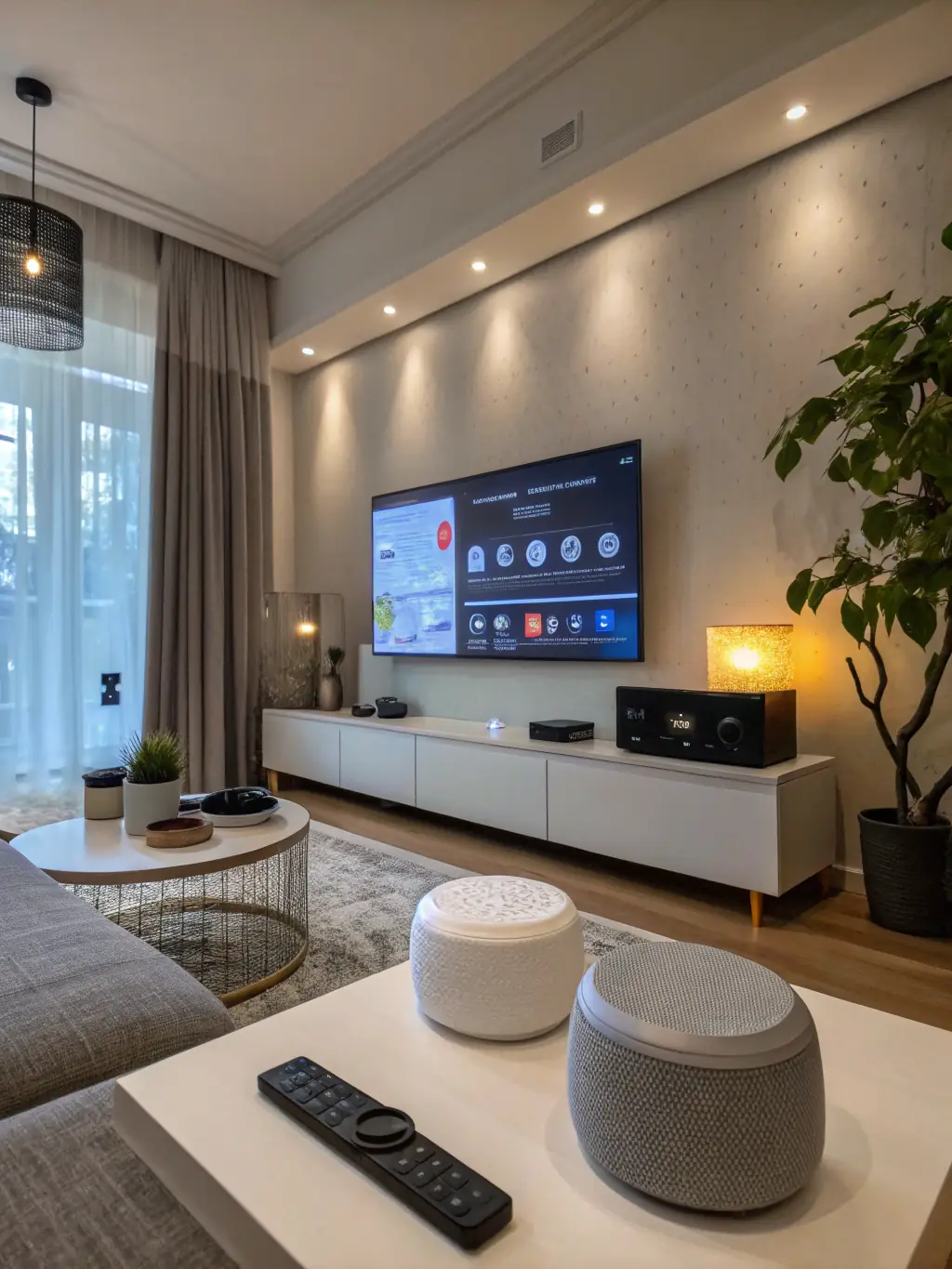 A smart home setup with multiple devices connected, illustrating the high bandwidth and connectivity provided by Quadcore Broadband's internet service.